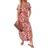 imageDokotoo Womens Summer Dresses 2025 Short Sleeve Long T Shirt Dress Split Maxi Dress Beach Sundresses with PocketsPrintpink