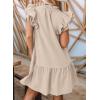 imageDokotoo Womens Summer Dresses 2025 VNeck Drawstring Ruffle Cap Short Sleeve Side Pockets Mini Dress SundressBeige 2
