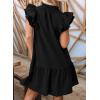 imageDokotoo Womens Summer Dresses 2025 VNeck Drawstring Ruffle Cap Short Sleeve Side Pockets Mini Dress SundressBlack
