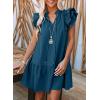 imageDokotoo Womens Summer Dresses 2025 VNeck Drawstring Ruffle Cap Short Sleeve Side Pockets Mini Dress SundressBlue