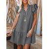 imageDokotoo Womens Summer Dresses 2025 VNeck Drawstring Ruffle Cap Short Sleeve Side Pockets Mini Dress SundressGray