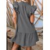 imageDokotoo Womens Summer Dresses 2025 VNeck Drawstring Ruffle Cap Short Sleeve Side Pockets Mini Dress SundressGray