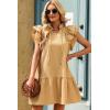 imageDokotoo Womens Summer Dresses 2025 VNeck Drawstring Ruffle Cap Short Sleeve Side Pockets Mini Dress SundressKhaki