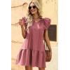 imageDokotoo Womens Summer Dresses 2025 VNeck Drawstring Ruffle Cap Short Sleeve Side Pockets Mini Dress SundressRed
