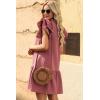 imageDokotoo Womens Summer Dresses 2025 VNeck Drawstring Ruffle Cap Short Sleeve Side Pockets Mini Dress SundressRed