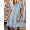 imageDokotoo Womens Summer Dresses 2025 VNeck Drawstring Ruffle Cap Short Sleeve Side Pockets Mini Dress SundressSky Blue