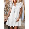 imageDokotoo Womens Summer Dresses 2025 VNeck Drawstring Ruffle Cap Short Sleeve Side Pockets Mini Dress SundressWhite