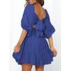 imageDokotoo Womens Summer Dresses Square Neck Tie Back Lantern Sleeve Ruffle ALine Casual Dress3 Blue