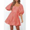 imageDokotoo Womens Summer Dresses Square Neck Tie Back Lantern Sleeve Ruffle ALine Casual Dress3 Cherry