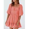 imageDokotoo Womens Summer Dresses Square Neck Tie Back Lantern Sleeve Ruffle ALine Casual Dress3 Cherry