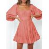 imageDokotoo Womens Summer Dresses Square Neck Tie Back Lantern Sleeve Ruffle ALine Casual Dress3 Cherry