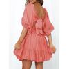 imageDokotoo Womens Summer Dresses Square Neck Tie Back Lantern Sleeve Ruffle ALine Casual Dress3 Cherry
