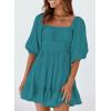 imageDokotoo Womens Summer Dresses Square Neck Tie Back Lantern Sleeve Ruffle ALine Casual Dress3 Green