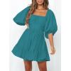 imageDokotoo Womens Summer Dresses Square Neck Tie Back Lantern Sleeve Ruffle ALine Casual Dress3 Green