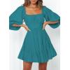 imageDokotoo Womens Summer Dresses Square Neck Tie Back Lantern Sleeve Ruffle ALine Casual Dress3 Green
