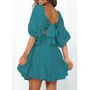 imageDokotoo Womens Summer Dresses Square Neck Tie Back Lantern Sleeve Ruffle ALine Casual Dress3 Green