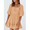 imageDokotoo Womens Summer Dresses Square Neck Tie Back Lantern Sleeve Ruffle ALine Casual Dress3 Light Khaki