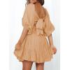 imageDokotoo Womens Summer Dresses Square Neck Tie Back Lantern Sleeve Ruffle ALine Casual Dress3 Light Khaki