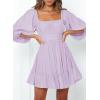 imageDokotoo Womens Summer Dresses Square Neck Tie Back Lantern Sleeve Ruffle ALine Casual Dress3 Light Purple