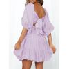 imageDokotoo Womens Summer Dresses Square Neck Tie Back Lantern Sleeve Ruffle ALine Casual Dress3 Light Purple