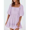imageDokotoo Womens Summer Dresses Square Neck Tie Back Lantern Sleeve Ruffle ALine Casual Dress3 Light Purple