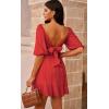 imageDokotoo Womens Summer Dresses Square Neck Tie Back Lantern Sleeve Ruffle ALine Casual Dress4 Red