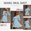 imageDokotoo Womens Summer Dresses Square Neck Tie Back Lantern Sleeve Ruffle ALine Casual Dress6 Blue