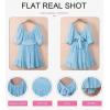 imageDokotoo Womens Summer Dresses Square Neck Tie Back Lantern Sleeve Ruffle ALine Casual Dress6 Blue