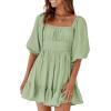 imageDokotoo Womens Summer Dresses Square Neck Tie Back Lantern Sleeve Ruffle ALine Casual Dress7 Light Green