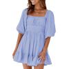 imageDokotoo Womens Summer Dresses Square Neck Tie Back Lantern Sleeve Ruffle ALine Casual Dress7 Light Purple