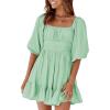 imageDokotoo Womens Summer Dresses Square Neck Tie Back Lantern Sleeve Ruffle ALine Casual Dress7 Mint Green