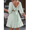 imageDokotoo Womens Summer Dresses Square Neck Tie Back Lantern Sleeve Ruffle ALine Casual Dress7 Mint Green