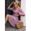 imageDokotoo Womens Summer Dresses Square Neck Tie Back Lantern Sleeve Ruffle ALine Casual Dress7 Purple