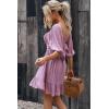 imageDokotoo Womens Summer Dresses Square Neck Tie Back Lantern Sleeve Ruffle ALine Casual Dress7 Purple