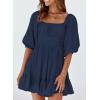 imageDokotoo Womens Summer Dresses Square Neck Tie Back Lantern Sleeve Ruffle ALine Casual Dress8 Blue