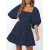 imageDokotoo Womens Summer Dresses Square Neck Tie Back Lantern Sleeve Ruffle ALine Casual Dress8 Blue