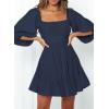 imageDokotoo Womens Summer Dresses Square Neck Tie Back Lantern Sleeve Ruffle ALine Casual Dress8 Blue