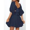 imageDokotoo Womens Summer Dresses Square Neck Tie Back Lantern Sleeve Ruffle ALine Casual Dress8 Blue