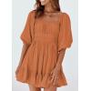 imageDokotoo Womens Summer Dresses Square Neck Tie Back Lantern Sleeve Ruffle ALine Casual Dress8 Brown