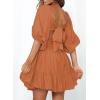 imageDokotoo Womens Summer Dresses Square Neck Tie Back Lantern Sleeve Ruffle ALine Casual Dress8 Brown