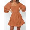 imageDokotoo Womens Summer Dresses Square Neck Tie Back Lantern Sleeve Ruffle ALine Casual Dress8 Brown