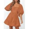 imageDokotoo Womens Summer Dresses Square Neck Tie Back Lantern Sleeve Ruffle ALine Casual Dress8 Brown