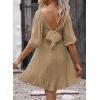 imageDokotoo Womens Summer Dresses Square Neck Tie Back Lantern Sleeve Ruffle ALine Casual Dress8 Khaki