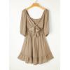 imageDokotoo Womens Summer Dresses Square Neck Tie Back Lantern Sleeve Ruffle ALine Casual Dress8 Khaki