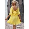 imageDokotoo Womens Summer Dresses Square Neck Tie Back Lantern Sleeve Ruffle ALine Casual Dress8a Yellow