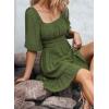 imageDokotoo Womens Summer Dresses Square Neck Tie Back Lantern Sleeve Ruffle ALine Casual DressGreen