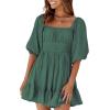 imageDokotoo Womens Summer Dresses Square Neck Tie Back Lantern Sleeve Ruffle ALine Casual DressGreen