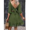 imageDokotoo Womens Summer Dresses Square Neck Tie Back Lantern Sleeve Ruffle ALine Casual DressGreen