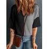 imageDokotoo Womens Summer Tops Fashion 2025 Half Sleeve Fluffy Touch Waffle Knit Shirts Casual V Neck Colorblock Patchwork BlouseB Black