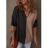 imageDokotoo Womens Summer Tops Fashion 2025 Half Sleeve Fluffy Touch Waffle Knit Shirts Casual V Neck Colorblock Patchwork BlouseBlack